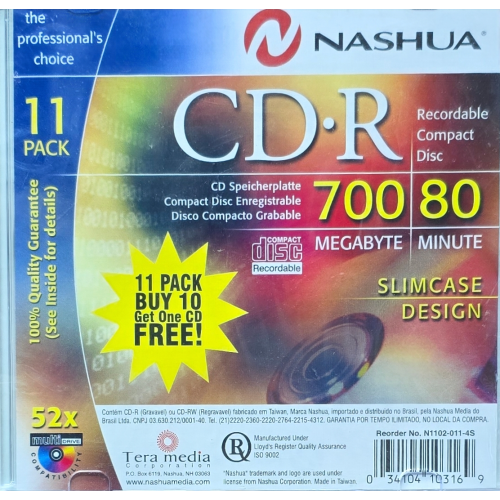 מארז 11 דיסקים RW של נאשואה בנפח 700 מגה-בייט בנפח 80 דקות