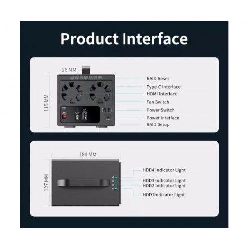 מארז ל4 דיסקים תומך RAID MAIVO 4X3.5inch USB3.1 TYPE-C HDMI