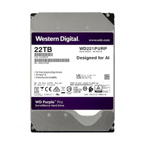 דיסק WD 22TB PURPLE Pro Survailance 512MB Cache 7200 rpm SATA III