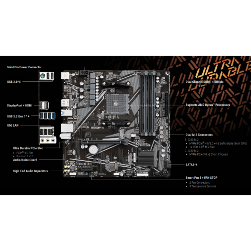 לוח אם Gigabyte B550M K DDR4 for AMD AM4 DP HDMI Micro-Atx