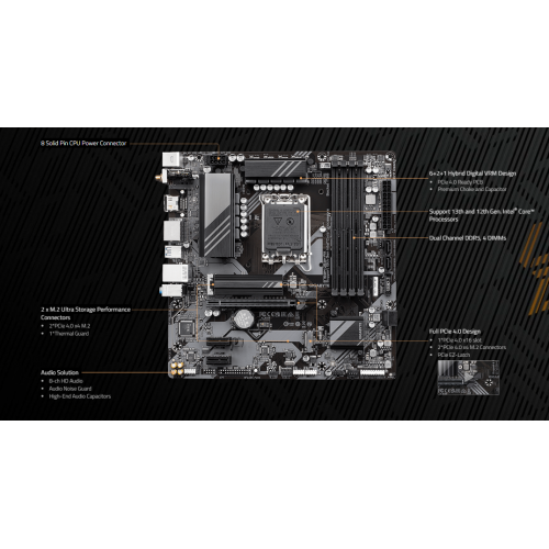 לוח אם אינטל Gigabyte B760 DS3H AX 1.1 DDR5 ATX DP HDMI WIFI6