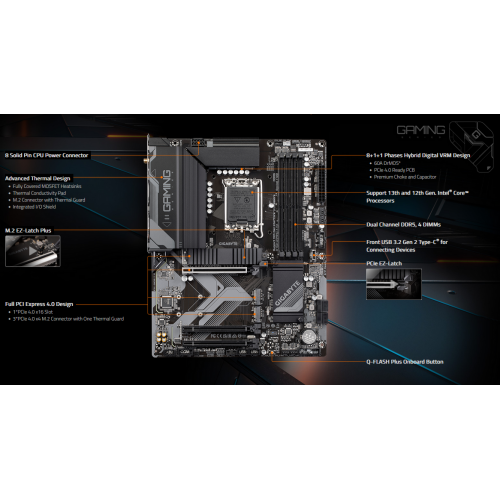 לוח למעבדי אינטל Gigabyte B760 Gaming X AX 1.2 DDR5 ATX WIFI6