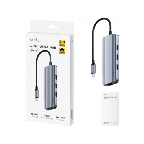תחנת עגינה 4K-60Hz HDMI 100W PD & CUDY 6-IN-1 USB-C Hub with GbE
