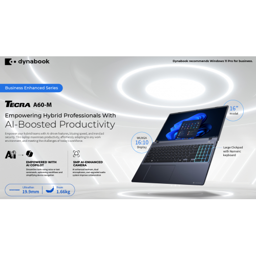DynaBook Tecra A60-M U7-255U 16GB 1TB NVME 16 Touch Win11P 3YOS