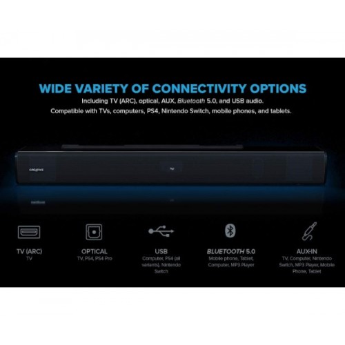 רמקולים CREATIVE STAGE V2 2.1 SOUNDBAR+SUBWOFER BT 5.0 160W ARC