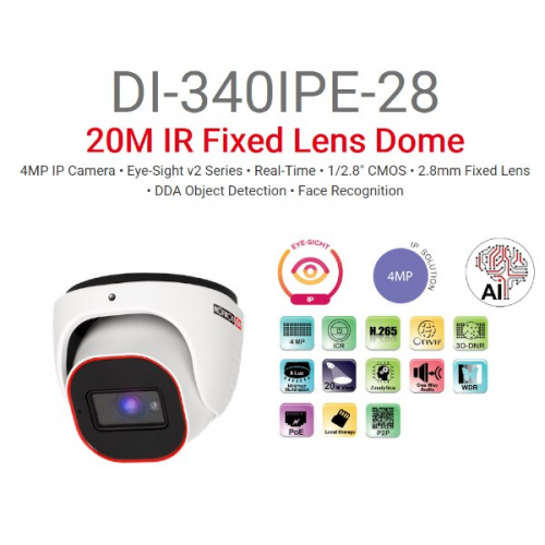 מצלמת כיפה Provision IP 4MP DOME DI-340IPE-28 POE