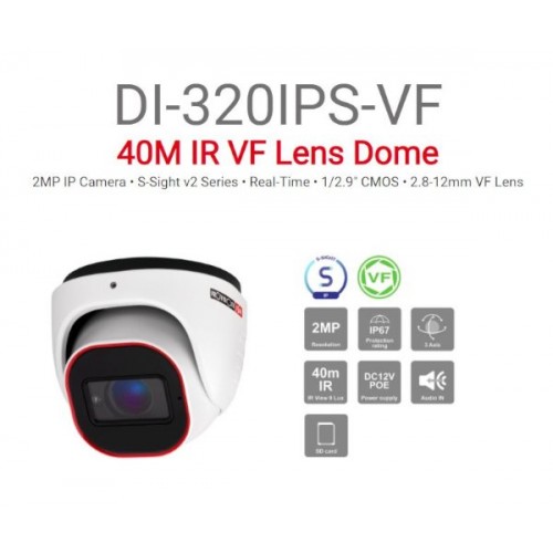 מצלמת כיפה PROVISION IP DI-320IPS-VF POE IP67 40M IR SD Support