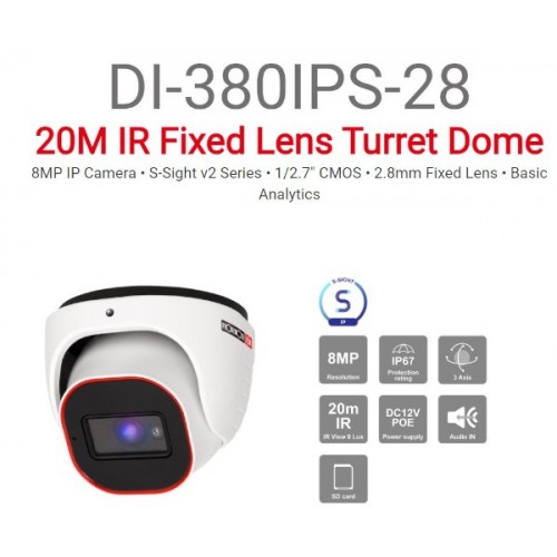 מצלמת כיפה Provision IP 8MP DI-380IPS-28 POE
