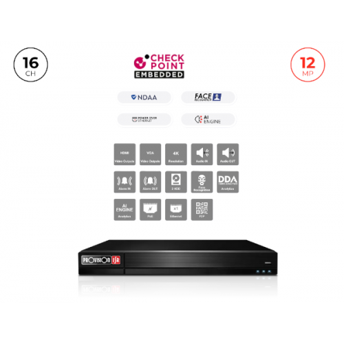 מכשיר הקלטה Provision NVR 16400PFAN POE Up to 12MP 4K 2TB disk 1U