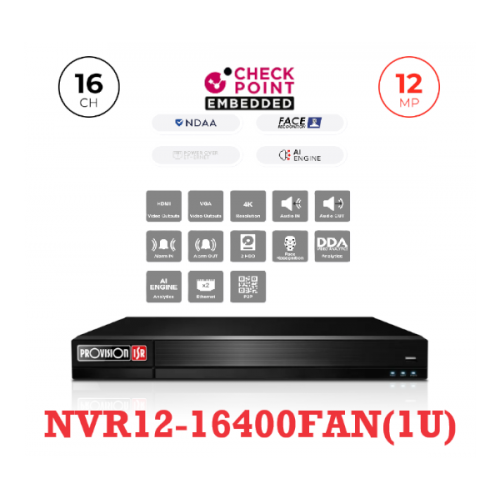 מכשיר הקלטה IP ל-16 מצלמות V2-2 12MP-)Provision NVR8-16400AN(1U