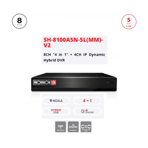 מכשיר הקלטה DVR SH-8100A5N-5L V2 8CH+4CH IP AUDIO IN/OUT 2TB
