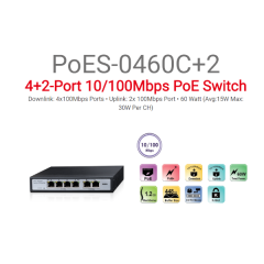 סוויץ Provision 4+2 PORT 10/100Mbps PoE 30W per Channel