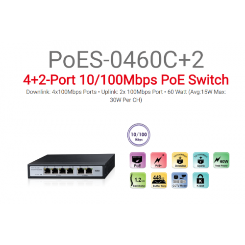 סוויץ Provision 4+2 PORT 10/100Mbps PoE 30W per Channel