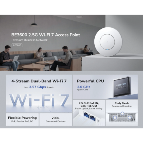 אקסס פוינט CUDY BE3600 2.5G WI-FI 7 POE 2.5GB Lan 3570Mbps MESH
