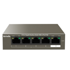 מתג לא מנוהל Tenda 5 Port With 4 PORT POE Gigabit Switch 63W