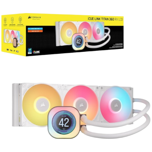 קירור נוזלי לבן Corsair iCUE TITAN 360 RX LCD White 360mm AIO