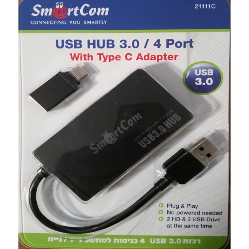 מפצל 3.0 USB 2 כניסות למשב נייד ונייח עם מטעם USB to TYPE C