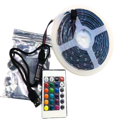 פס LED באורך 5 מטר עמיד במים IP65, נשלט באמצעות שלט רחוק IR, אפליקציה, או לוח קפיצים