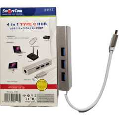 מפצל Type C עם יציאות מסוג של USB 3.0 Port + GIGA LAN Port