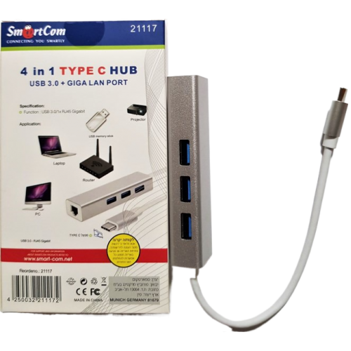 מפצל Type C עם יציאות מסוג של USB 3.0 Port + GIGA LAN Port