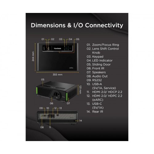 מקרן ViewSonic X1-4K PRO 4K Led HDR Gaming Smart GoogleTV WIFI