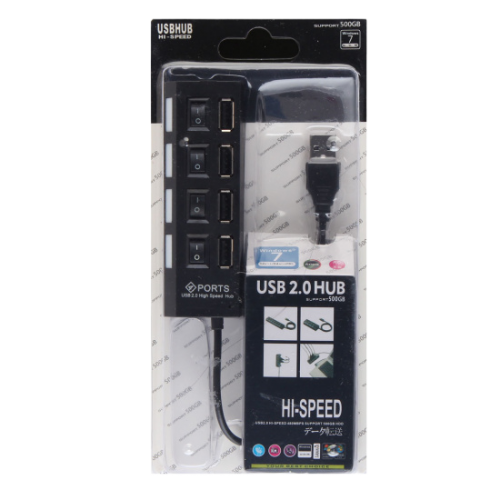 רכזת USB, SmartBuy, 4 יציאות USB 2.0, עם מתגים, שחור, SBHA-7204-B